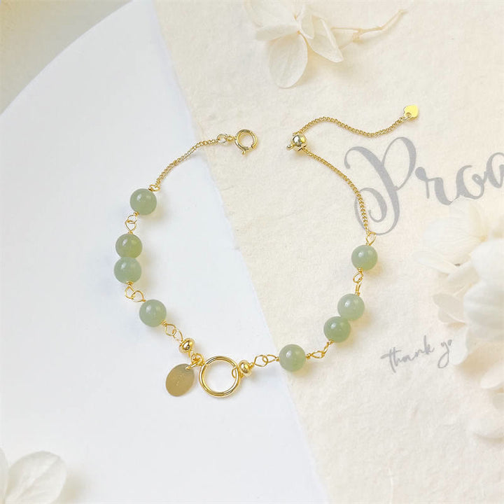 Bracelet porte-bonheur en perles de jade Hetian naturel unique de Buddha Stones rempli d'or 14 carats