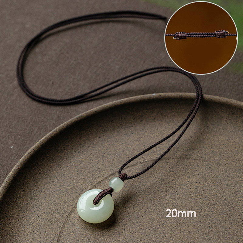 Collier pendentif en jade rond naturel Buddha Stones, boucle de paix, chance, prospérité