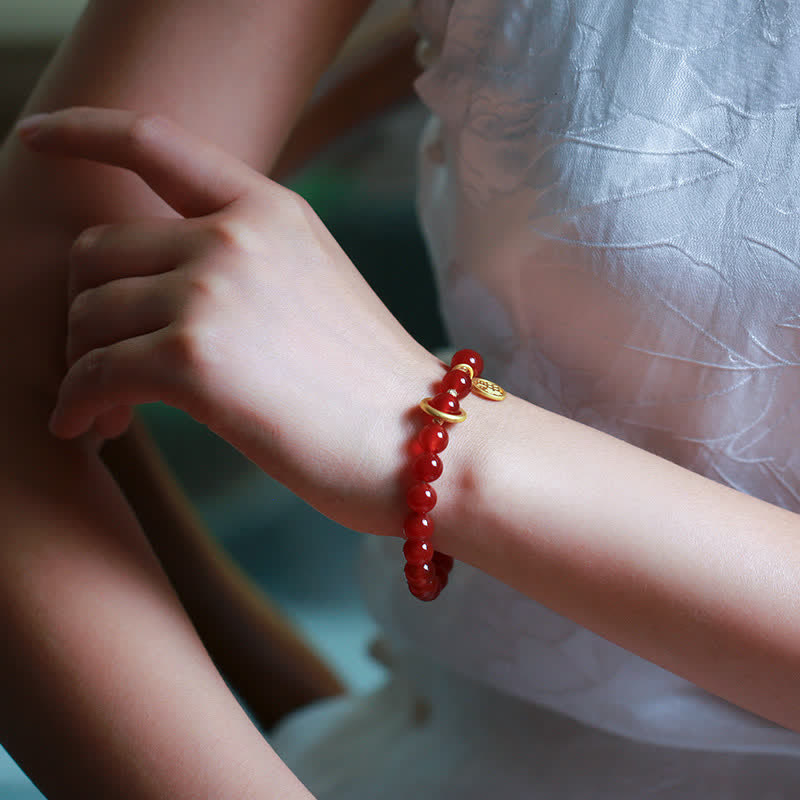 Bracelet de confiance en agate rouge naturelle avec lettre de bénédiction