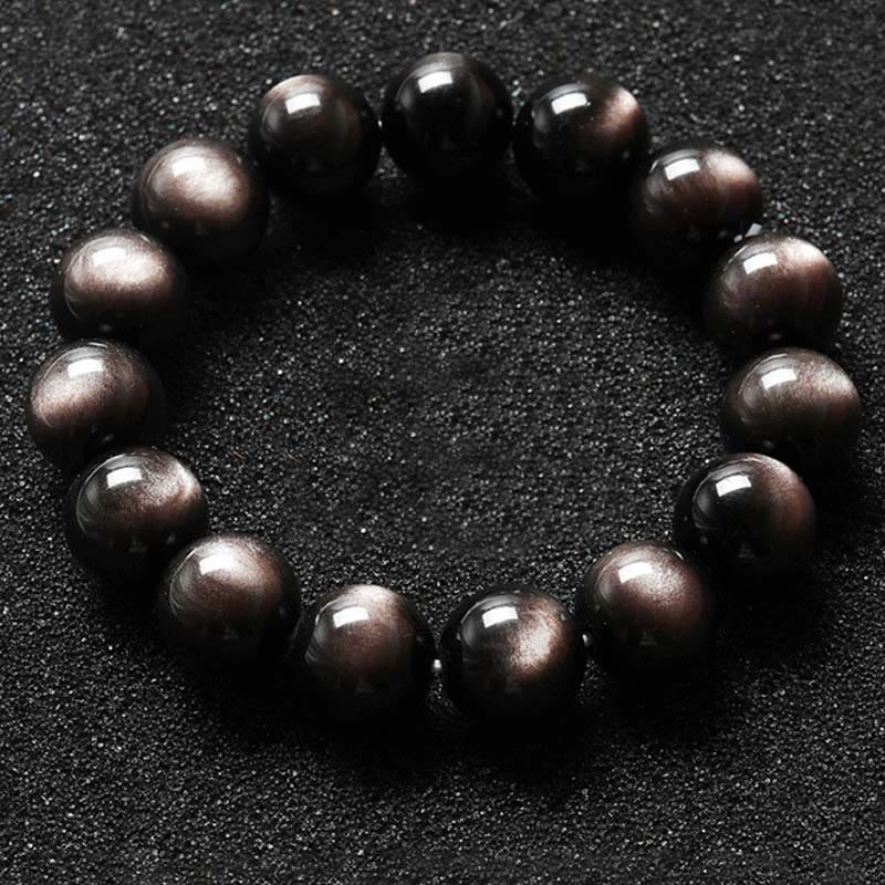 Bracelet de protection apaisant en obsidienne naturelle argentée de Buddha Stones
