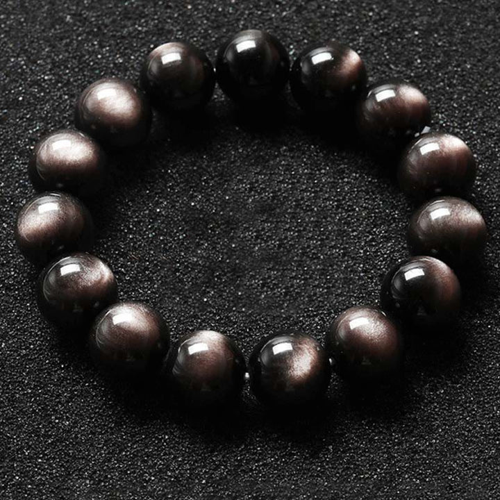 Bracelet de protection apaisant en obsidienne naturelle argentée de Buddha Stones