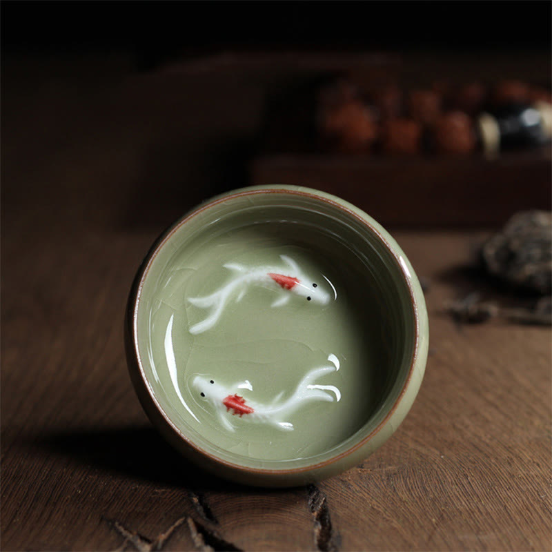 Buddha Stones Poisson Koi Coloré Tasse à Thé en Céramique Tasse à Thé Kung Fu Bol - Poisson Koi beige 6,8 cm x 3,4 cm x 55 ml - image 44