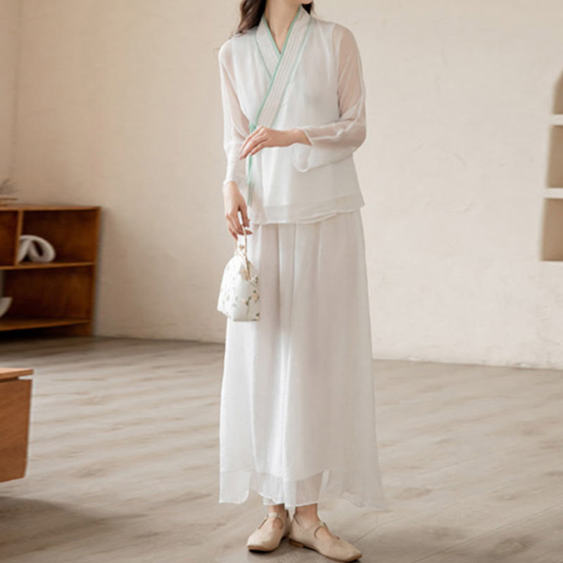 Ensemble de vêtements en mousseline de soie pour femme Buddha Stones et prière rétro, méditation spirituelle zen