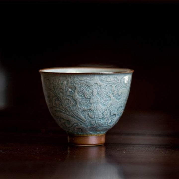 Tasse à thé en céramique sculptée Buddha Stones Lotus Tasse à thé Kung Fu