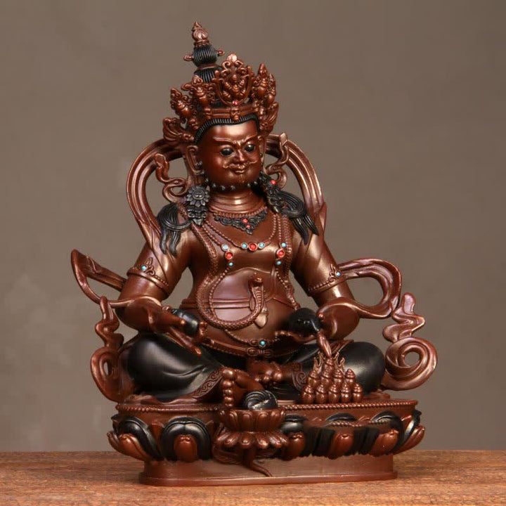Figurine Bodhisattva Jambhala jaune Statue de compassion en cuivre Décoration de bureau à domicile