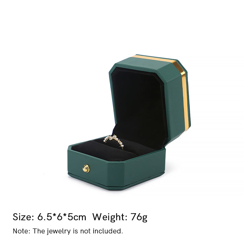 Coffret de rangement pour bijoux Coffret cadeau en cuir PU - Vert foncé - Boîte à bagues (6,5 x 6 x 5 cm) - image 8