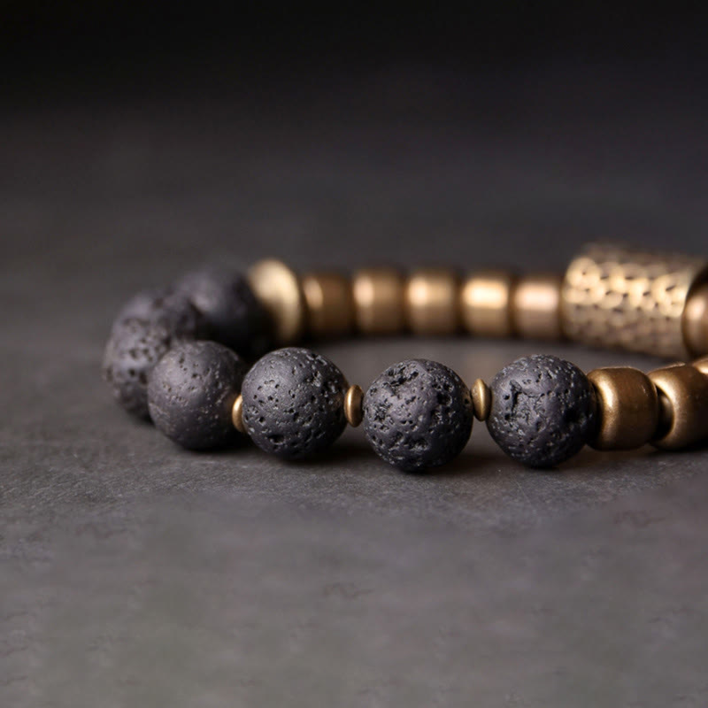 Bracelet de guérison en cuivre Buddha Stones et pierre de lave, obsidienne arc-en-ciel