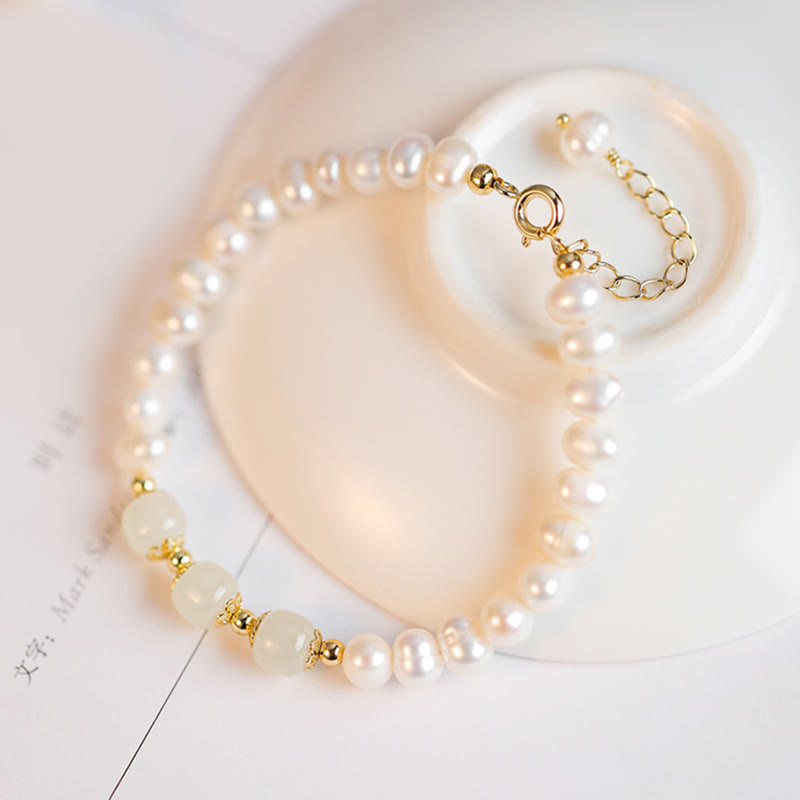 Bracelet chaîne en perles de sincérité en jade blanc cyan Hetian plaqué or 14 carats