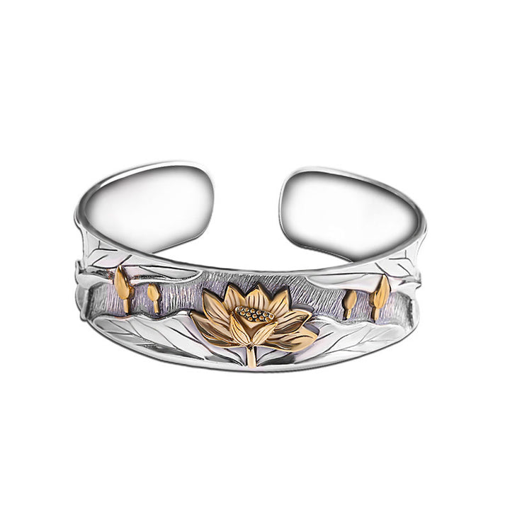 Bracelet réglable en argent sterling 925 Buddha Stones et fleur de lotus