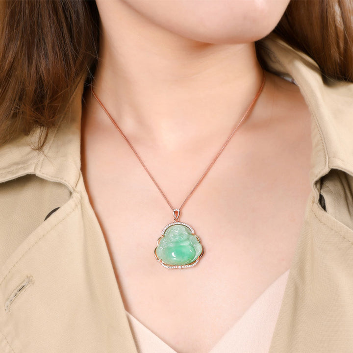 Collier avec pendentif en argent sterling 925 et jade naturel en forme de Bouddha rieur - image 3