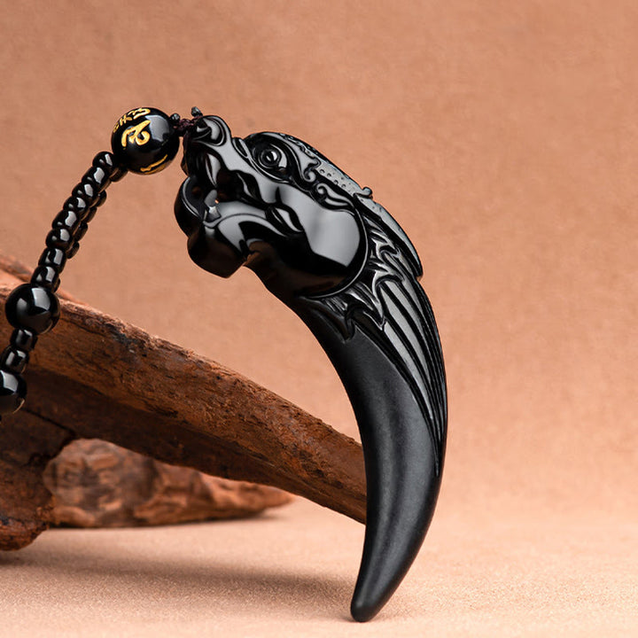 Buddha Stones pendentif de protection en jade noir naturel avec motif de dent de dragon du zodiaque chinois - image 2