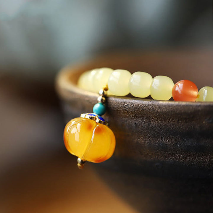 Bracelet de prospérité en cristal d'agate rouge et d'ambre en jade naturel Hetian