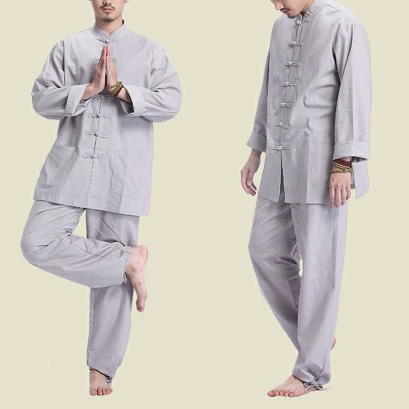 Ensemble pour homme en coton et lin avec boutons en forme de grenouille chinoise et Buddha Stones, méditation, prière, pratique spirituelle zen, yoga - image 1