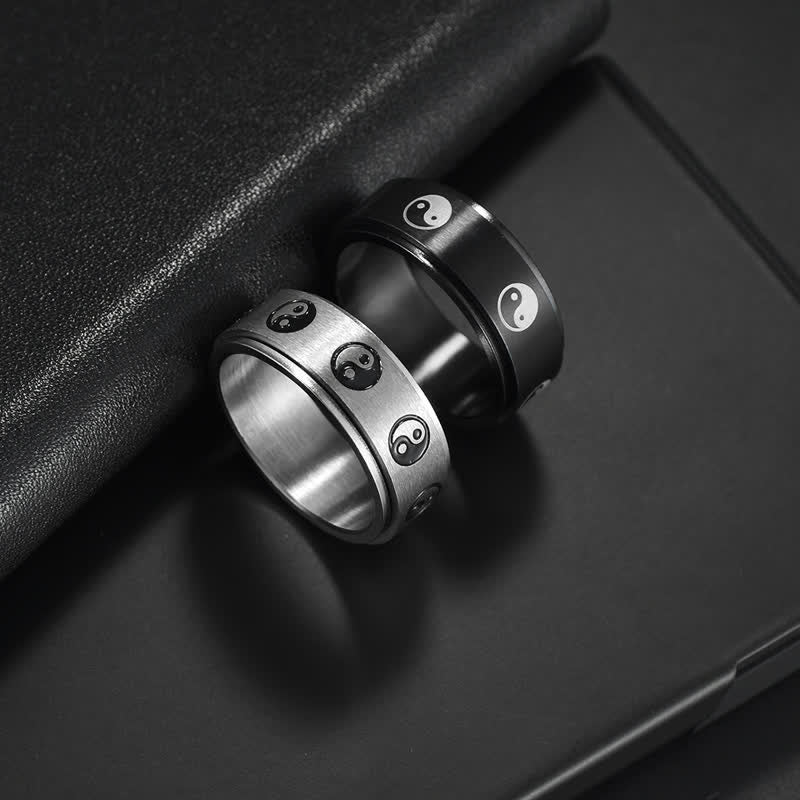 Bague rotative d'équilibre en acier titane avec Buddha Stones Yin Yang