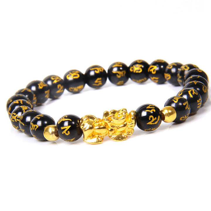 Bracelet Feng Shui en obsidienne Pixiu porte-bonheur Buddha Stones - Obsidienne noire (Tour de poignet : 15-16 cm) - image 0