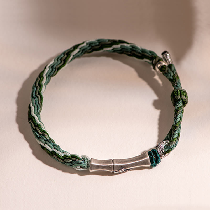 Bracelet en argent sterling 925 avec cordon de protection et nœud de réincarnation en bambou