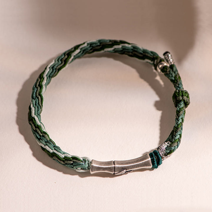 Bracelet en argent sterling 925 avec cordon de protection et nœud de réincarnation en bambou