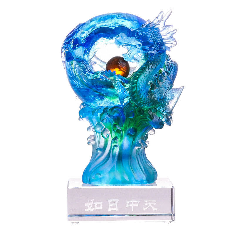 Buddha Stones faites à la main en cristal de dragon azur Liuli, pièce d'art en cristal, protection du succès, décoration de la maison et du bureau