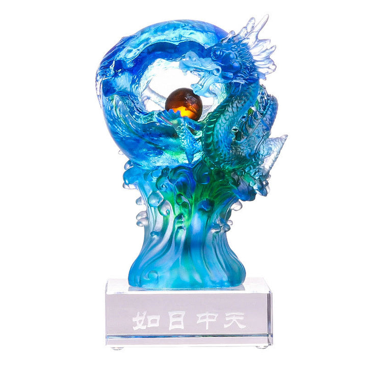 Buddha Stones faites à la main en cristal de dragon azur Liuli, pièce d'art en cristal, protection du succès, décoration de la maison et du bureau