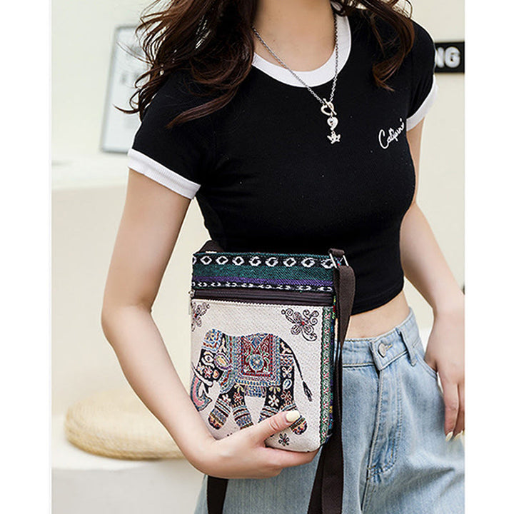 Sac fourre-tout en toile brodé Buddha Stones Elephant Butterfly Sac à bandoulière Sac à bandoulière