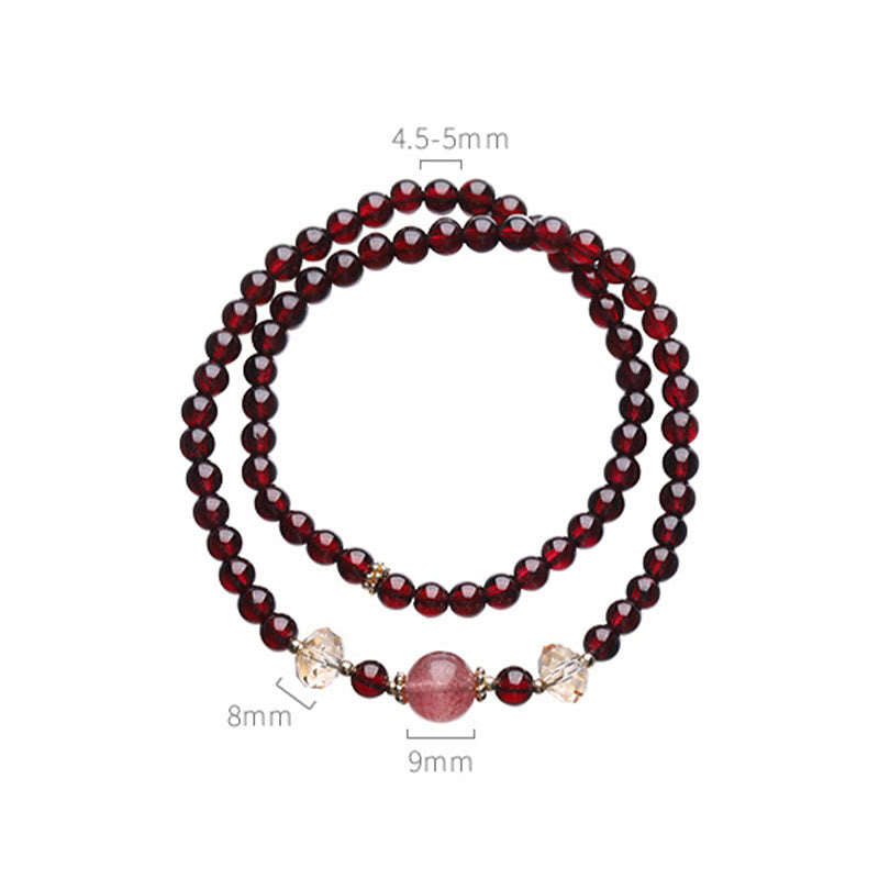 Bracelet double tour en quartz fraise et grenat naturel plaqué or 14 carats de Buddha Stones