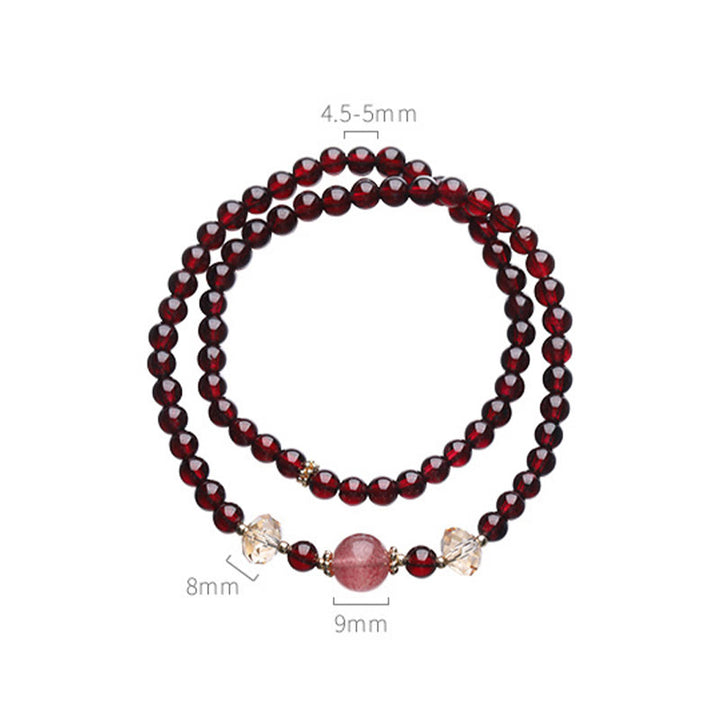 Bracelet double tour en quartz fraise et grenat naturel plaqué or 14 carats de Buddha Stones