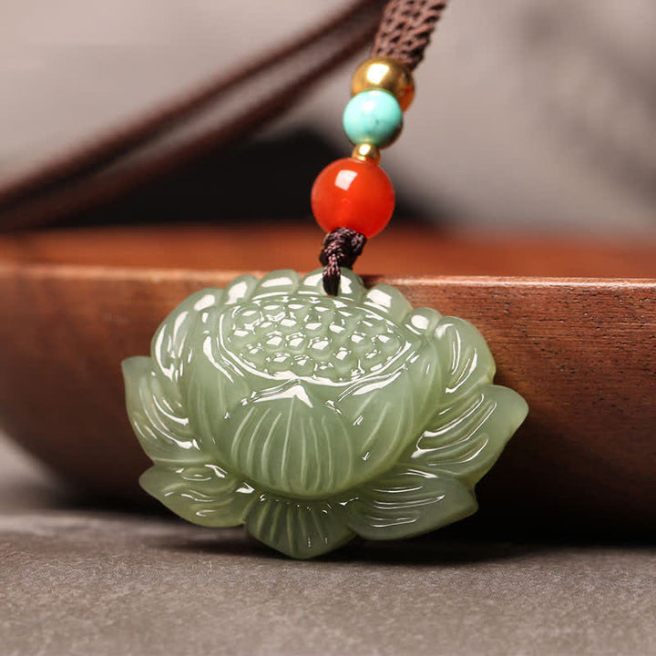 Collier pendentif fleur de lotus en jade cyan Hetian Buddha Stones - image 2