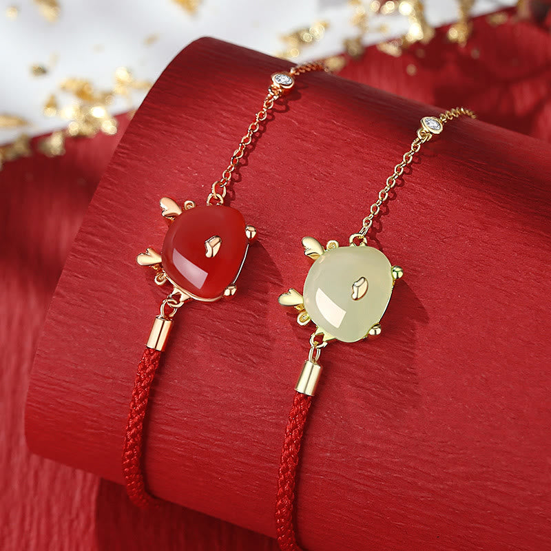 Buddha Stones en argent sterling 925 Année du dragon Jade Hetian naturel Agate rouge Bracelet de protection du dragon mignon Collier Pendentif Boucles d'oreilles