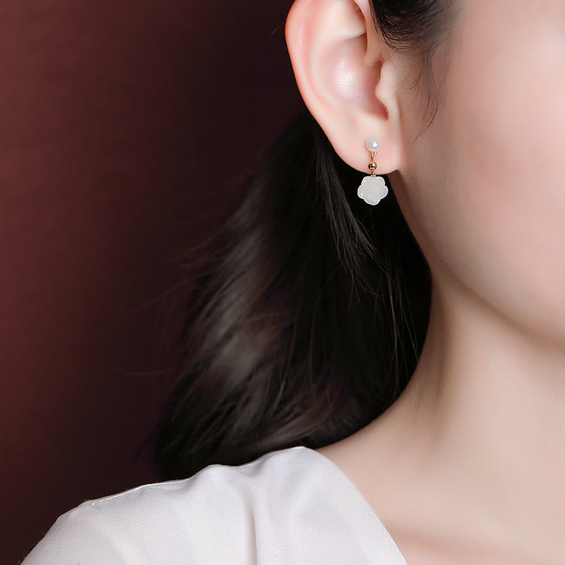 Buddha Stones d'oreilles porte-bonheur en argent sterling 925 plaqué or et jade rose avec perles de jade cyan