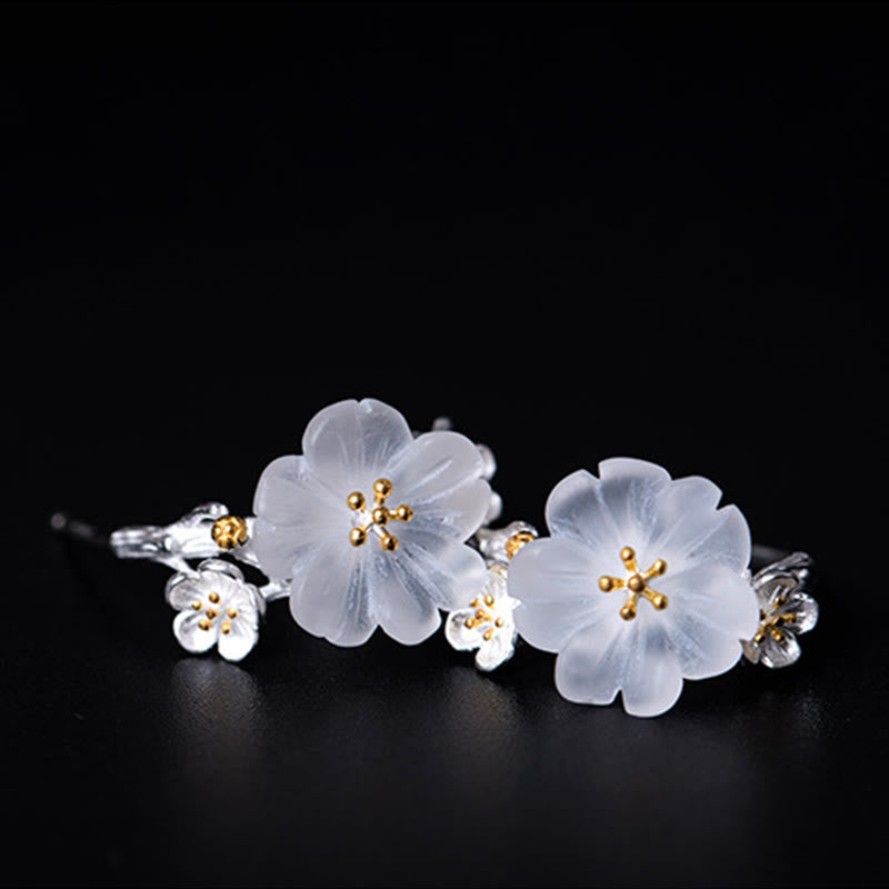 Boucles d'oreilles en argent sterling 925 Buddha Stones et fleurs de prunier