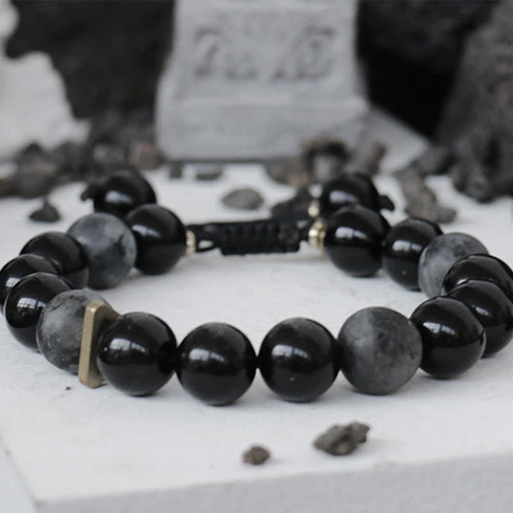Bracelet de purification en pierre noire pailletée en obsidienne noire