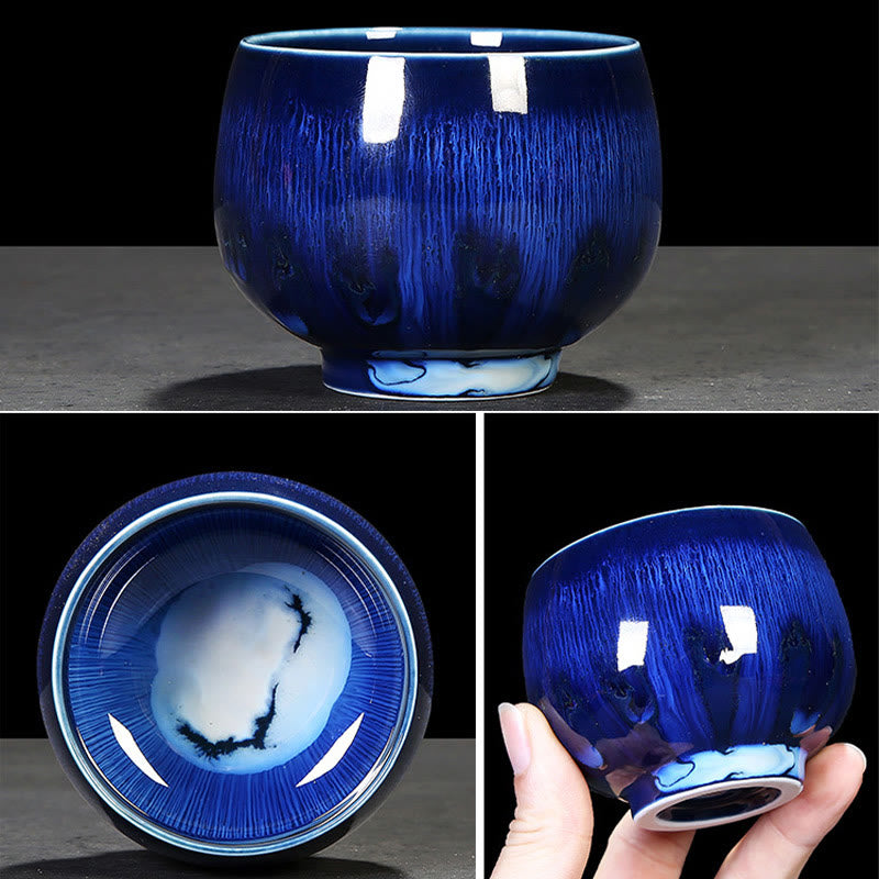 Tasse à thé en céramique avec changement de glaçure au four chinois Jianzhan, Buddha Stones , tasse à thé Tenmoku Kung Fu