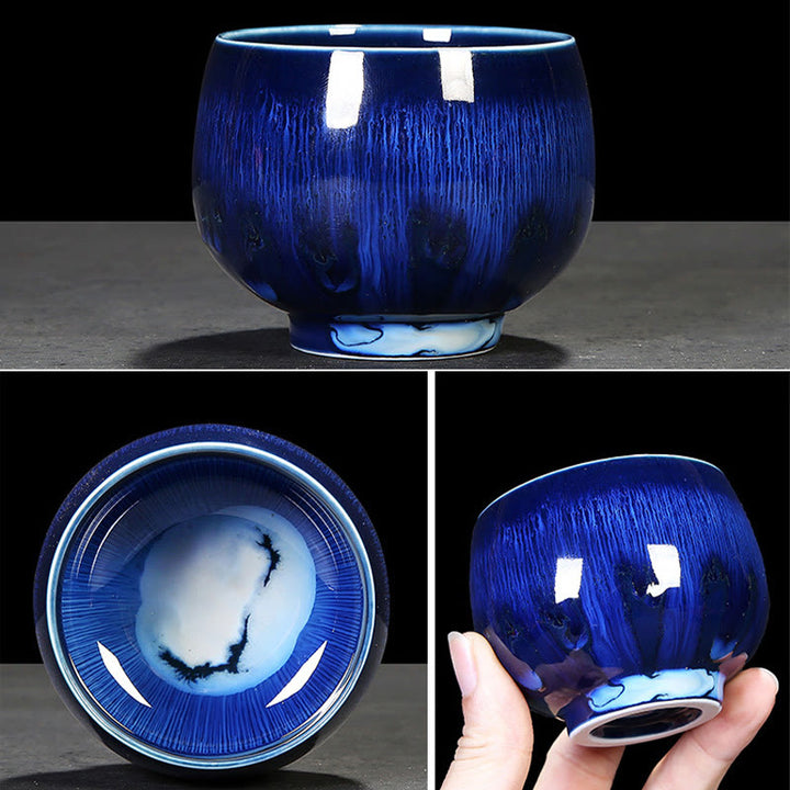 Tasse à thé en céramique avec changement de glaçure au four chinois Jianzhan, Buddha Stones , tasse à thé Tenmoku Kung Fu