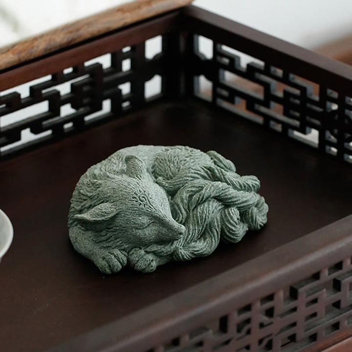 Buddha Stones Petit Renard à Neuf Queues Protection Maison Thé Animal Figurine Décoration