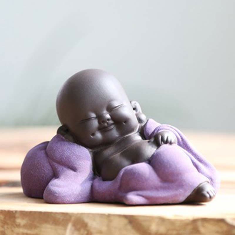 Buddha Stones Toujours Souriant Bouddha Rieur Richesse Chance Argile Violette Statue Maitreya Décoration - Bouddha rieur violet tranquille - image 14