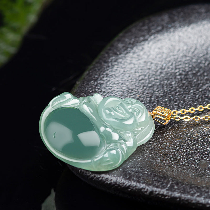 Collier pendentif Bouddha rieur en jade naturel pour la prospérité et l'abondance - image 7