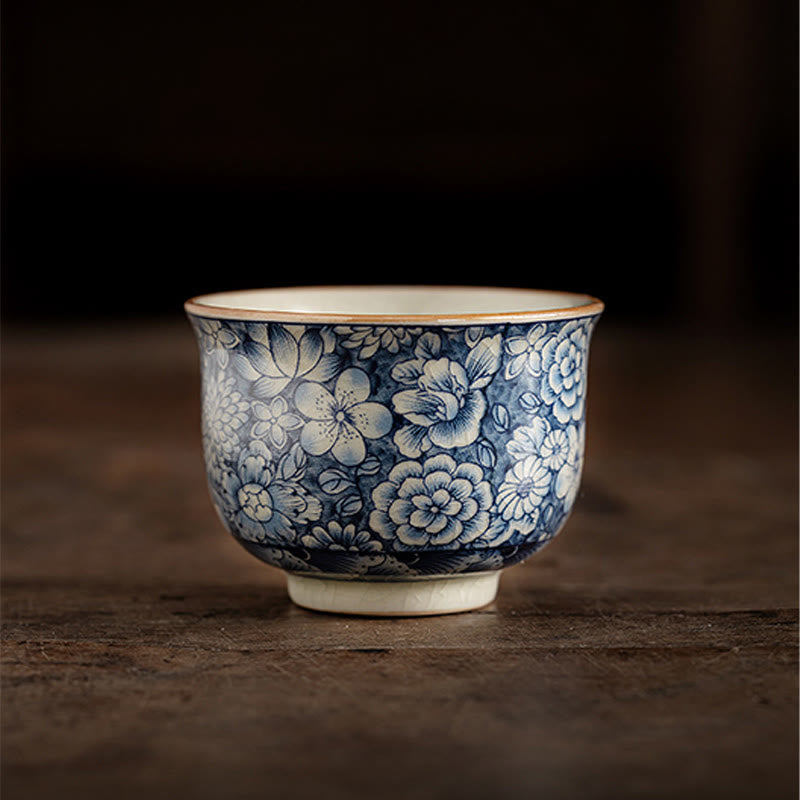 Buddha Stones Vintage Lotus Pivoine Fleur de Prunier Chrysanthème Tasse à Thé en Céramique Tasses à Thé