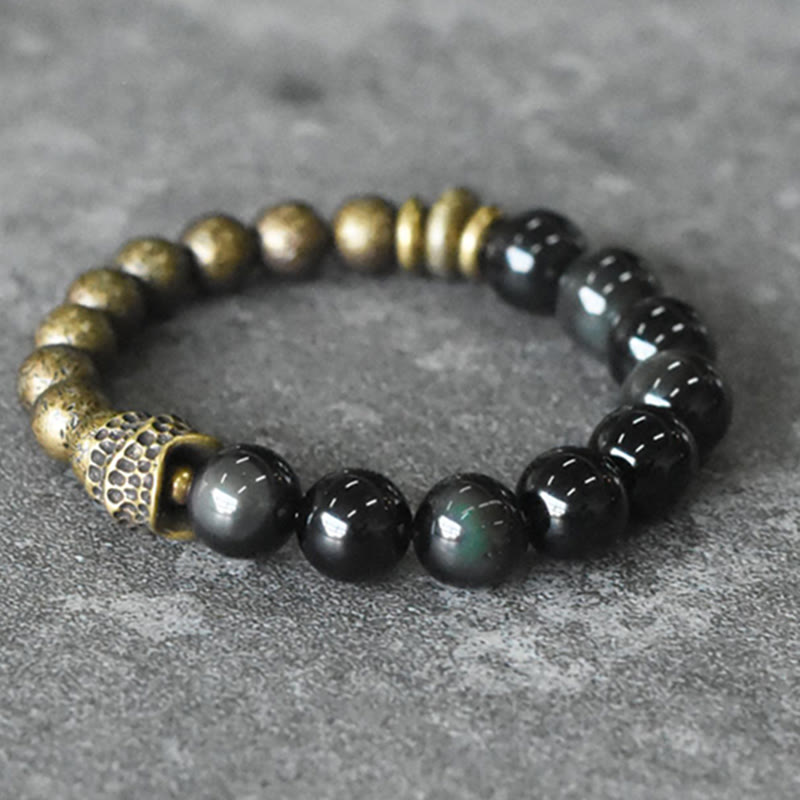 Bracelet de transformation positive en perles de cuivre et obsidienne arc-en Buddha Stones