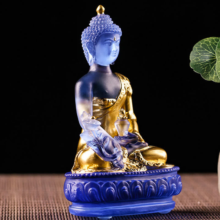 Buddha Stones Bouddha de médecine Pièce d'art en cristal Liuli faite à la main Statue de compassion Décoration d'offrande de bureau à domicile - image 13
