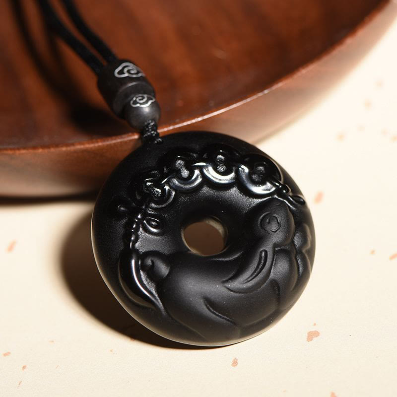 Collier avec pendentif en obsidienne noire naturelle et Buddha Stones du zodiaque chinois - image 3