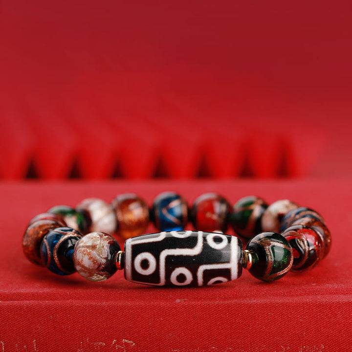 Buddha Stones Perle Dzi tibétaine à neuf yeux Perle Dzi à trois yeux Bracelet de richesse en perles de verre Liuli