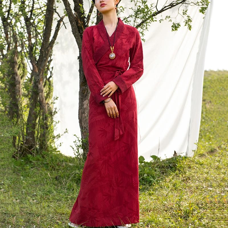 Robe tibétaine en Buddha Stones Vêtements Lhassa Robe longue portefeuille Robe longue Vêtements pour femmes