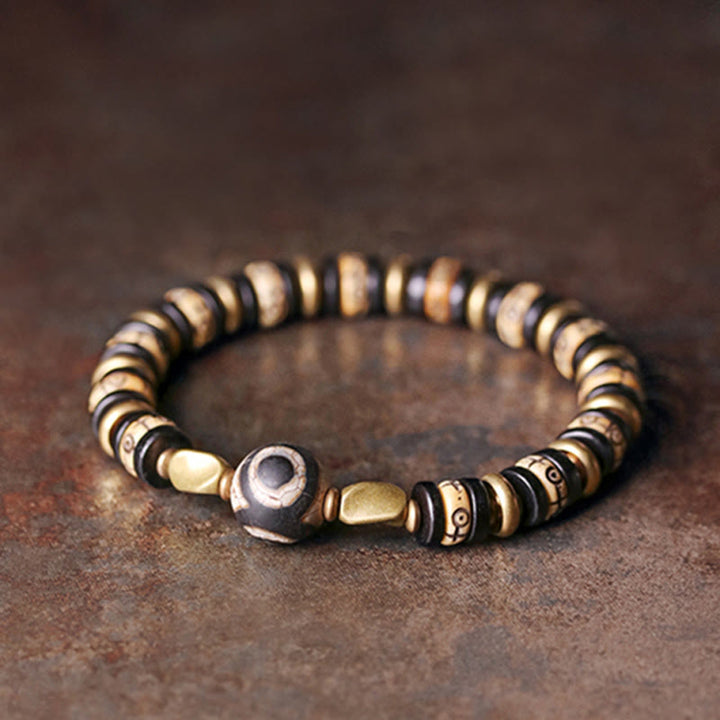 Bracelet de force en bois d'ébène et perles d'os tibétaines en Buddha Stones