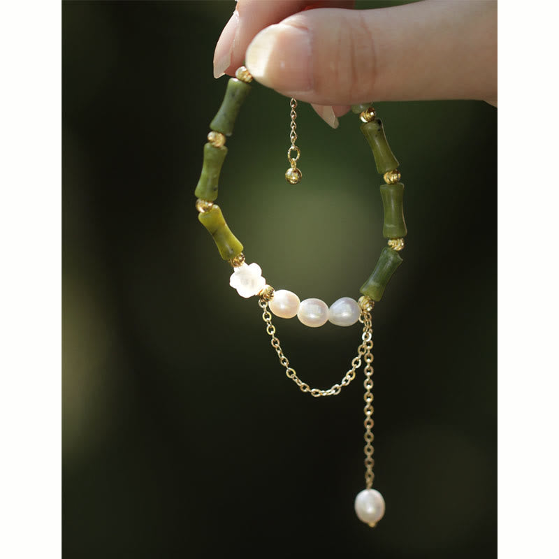 Bracelet de richesse en jade et bambou vert Buddha Stones