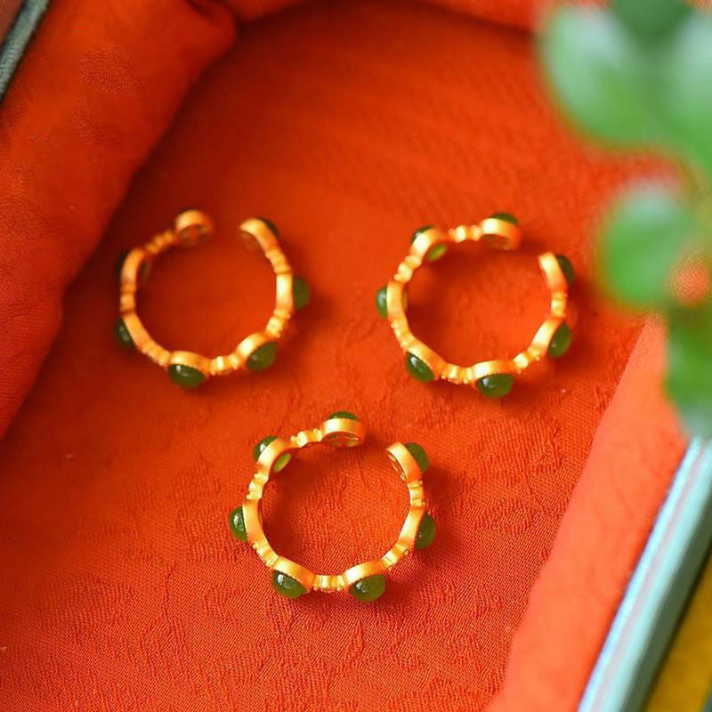 Bague ajustable de guérison et de calme en jade cyan avec Buddha Stones - image 13