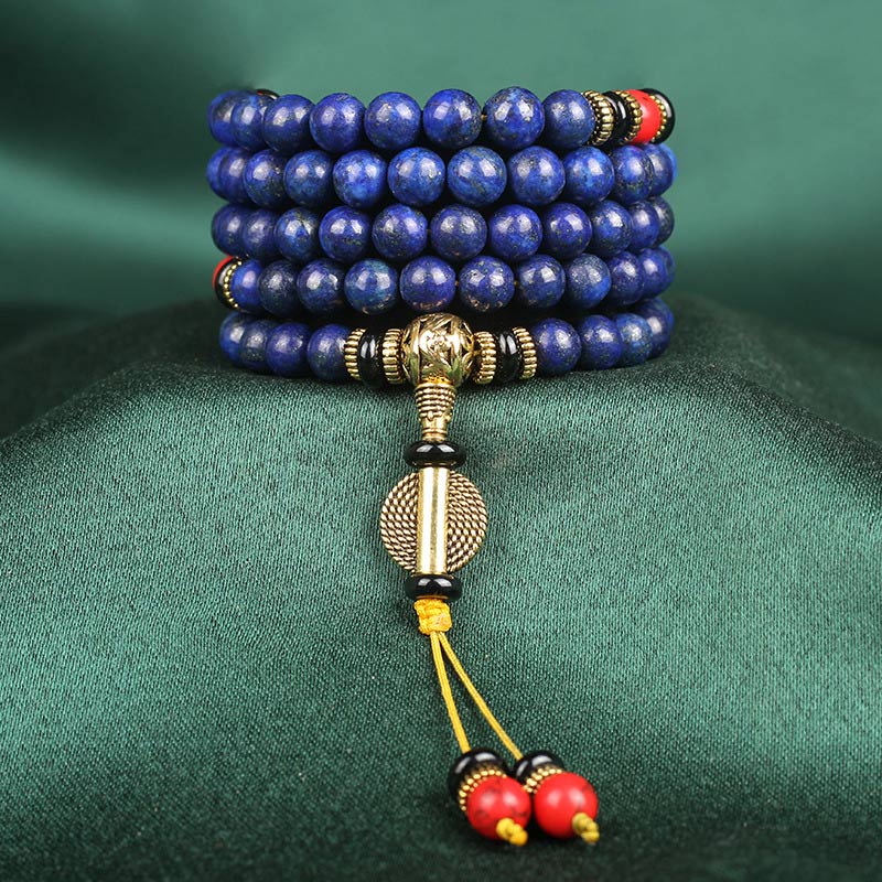 Bracelet tibétain mala en lapis-lazuli et Buddha Stones , porteur de positivité - 8 mm x 108 - image 6