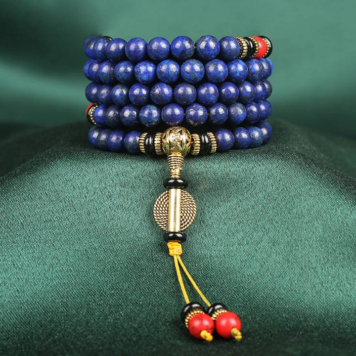 Bracelet Mala tibétain en Buddha Stones et lapis-lazuli