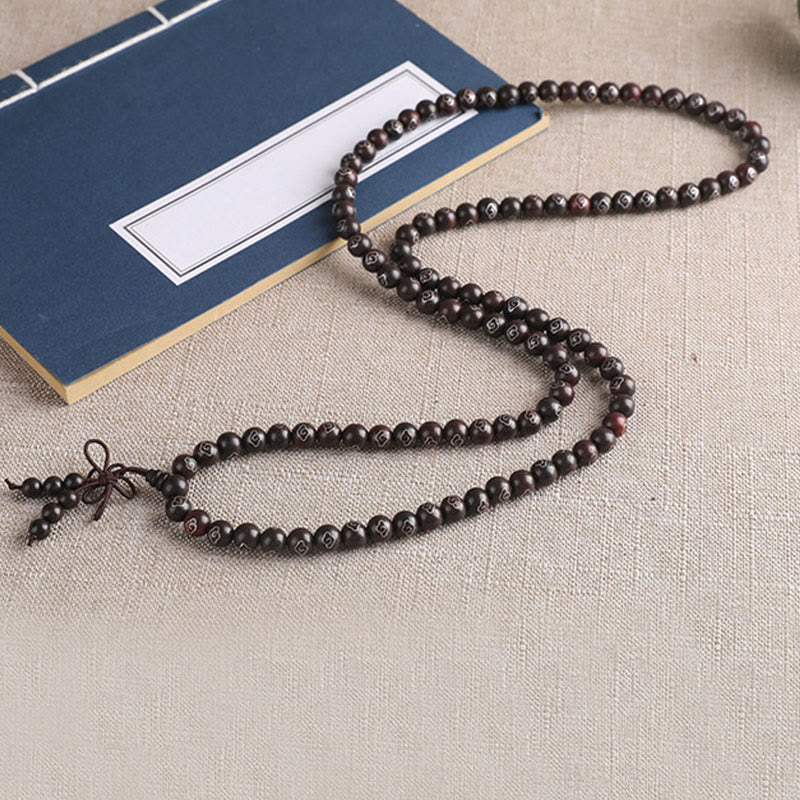 Bracelet de protection en argent sterling 925 avec petites feuilles incrustées de Buddha Stones en bois de santal rouge Om Mani Padme Hum et nuages de bon augure