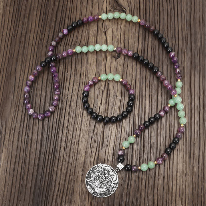 Bracelet de méditation Lotus en aventurine verte et améthyste avec 108 perles de Mala Buddha Stones - image 11