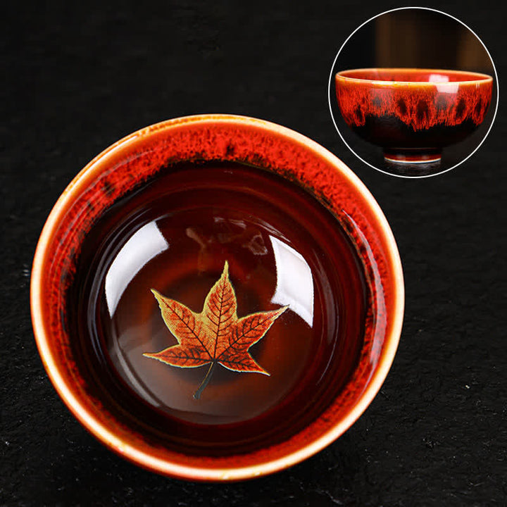 Tasse à thé en céramique colorée avec Buddha Stones et feuille d'érable
